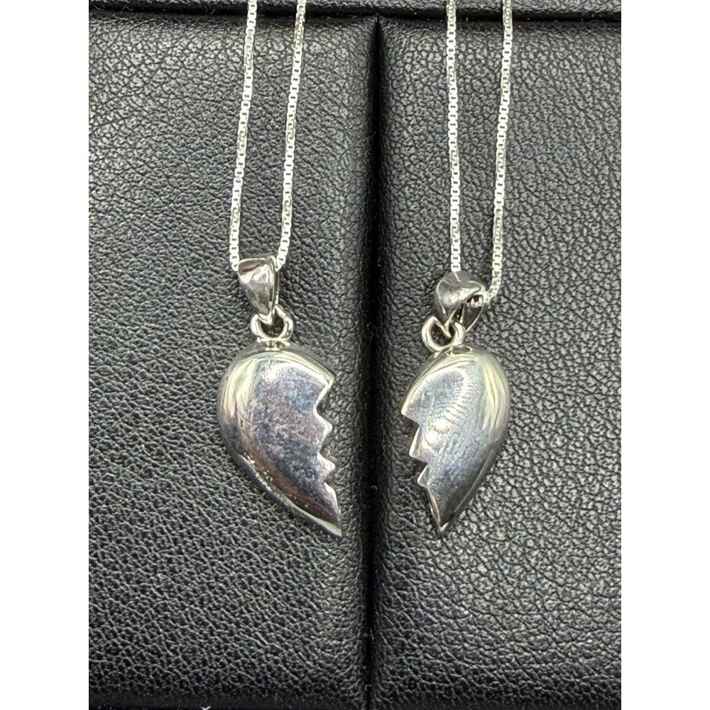 18" Silver Broken Heart Matching Set Pendant Necklaces Magnet K6